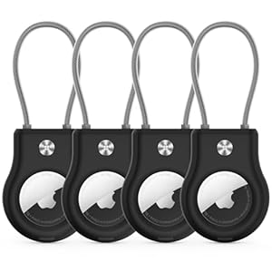 AirTag Holder – (4 Pack) Air tag Lock Keychain with Wire Cable Compatible with Apple AirTags,Ultra Durable Anti-Lost Protective Case with Keyring for Luggage, Key, Backpack, Pet, Bag, Black