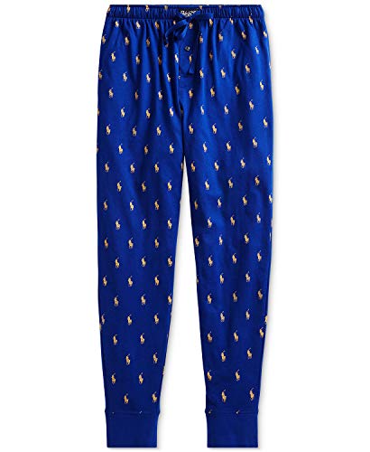 Polo Ralph Lauren Knit Covered Waistband Jogger Pants Heritage Royal/Gold Bugle All Over Pony Print LG