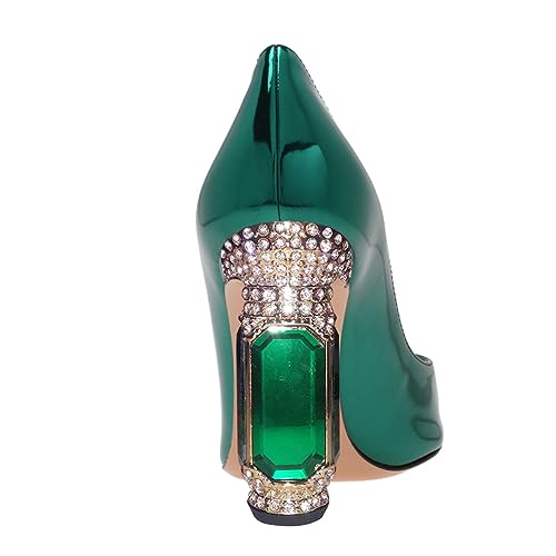 FSJ Women Gorgeous Pointed Toe Crystal Block Chunky High Heel Pumps Slip On Ladies Wedding Evening Shoes Size 4-16 US3