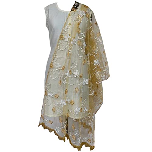 Petrichor Women's Fashion Designer Net Dupatta Scarf (Length: 2.2 meters, Made in India, Colour : Golden)3