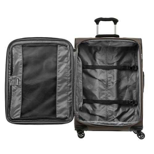 Image of Travelpro Tourlite Softside 25 inch Expandable Luggage with 4 Spinner Wheels, Lightweight Suitcase, Checked Medium, Espresso Brown