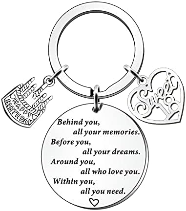 JETTOP 60th Birthday Keyring Gifts for Women Friends Famale Sweet Inspirational Birthday Keyring Behind You All Memories (60th Birthday Keyring)