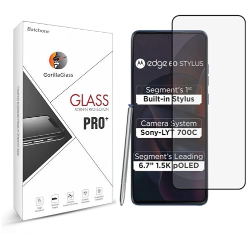 Image of BATCHONE Premium Tempered Glass Screen Protector Compatible For Motorola Moto Edge 60 Stylus 5G (Black) With Edge-To-Edge Protector Coverage And Easy Installation Kit, Pack Of 1