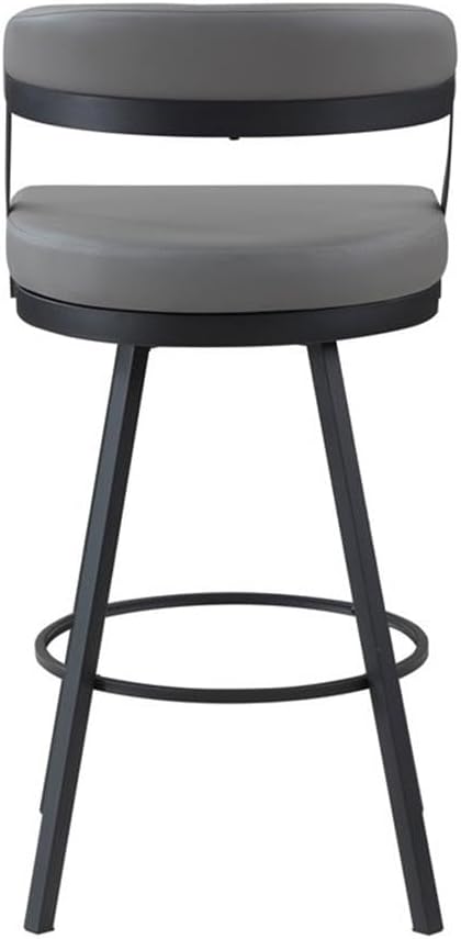 Pemberly Row Metal & Faux Leather Pub Height Swivel Chairs, 31-Inch Seat Height, Gray Upholstered with Nailhead Accents, Black Metal Base, Set of 2, Industrial Style Dining or Bar Seating