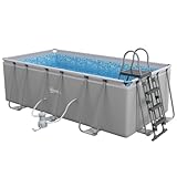 Outsunny 13 x 6.8 ft Steel Frame Swimming Pool with Filter Pump and Ladder with Removable Steps, Above Ground Swimming Pool, Rectangle Paddling Pool, 400 x 207 x 122 cm, Grey
