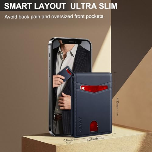 Image of Wallet for Men Slim RFID Blocking Leather Credit Card Holder Wallet for 14 Cards, Bifold Minimalist Thin Wallet with 2 ID Windows & Cash Slot, Front Pockt Carteras Para Hombres, Birthday Gifts for Men