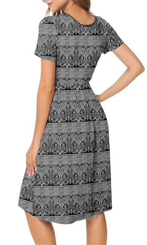 Image of DB MOON Women Summer Casual Short Sleeve Dresses Empire Waist Dress with Pockets