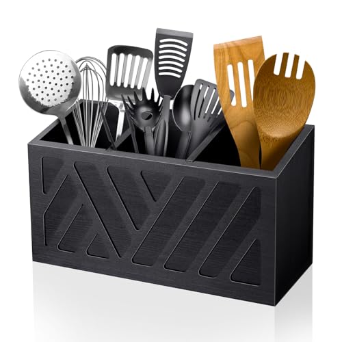 MINCORD Utensil Holder Caddy with 3 Compartments, Wooden Flatware Cutlery