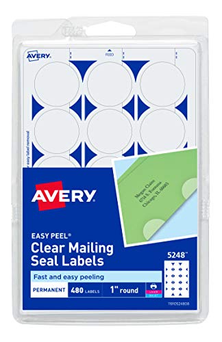 Avery 1" Round Stickers for Laser and Inkjet Printers, Clear, Non-Perforated, 480 Stickers (5248)