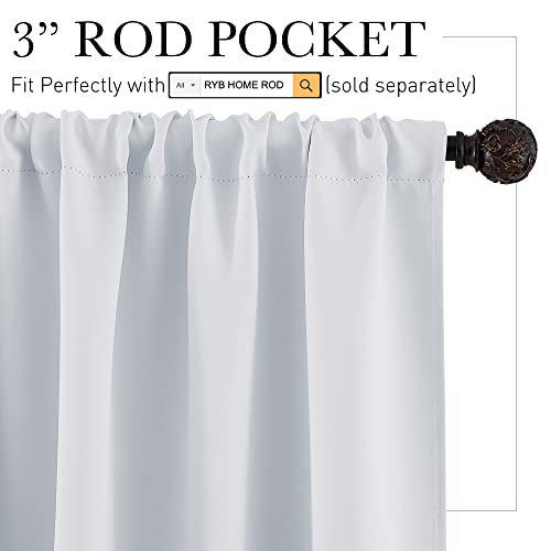 RYB HOME White Curtains for Bedroom - Room Darkening Curtains Thermal Insulated Sunlight Block for Kitchen Cabinet Basement Bathroom Window Covering, W 29 x L 36, Grayish White, 2 Panels