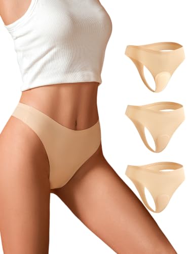 Cuteio 3-Pack Camel Toe Underwear for Women - S-XL Seamless No Show Thong