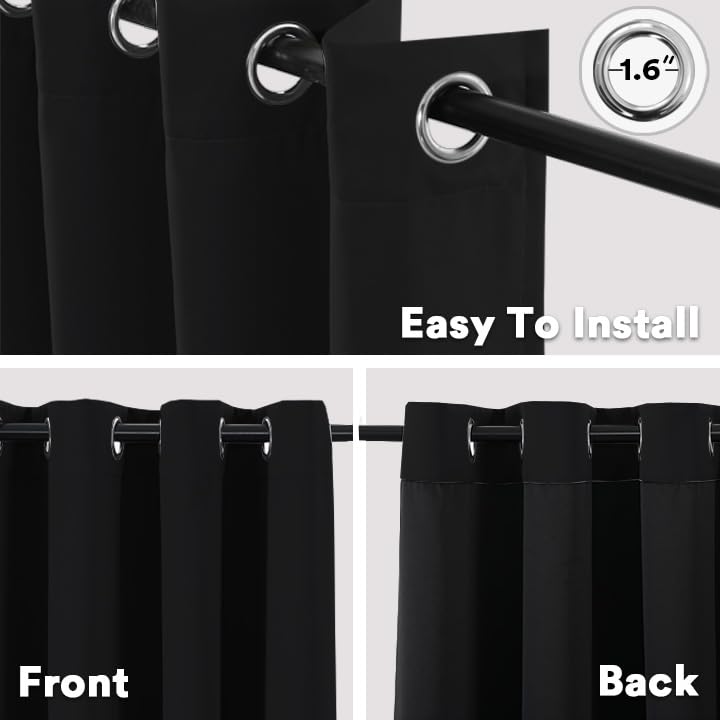 BellaHills 100% Blackout Curtains for Bedroom Thermal Insulated Blackout Curtains Heat and Full Light Blocking Eyelet Curtains for Living Room with Black Liner 2 Panels - Image 3