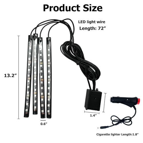Image of LED Multi-Color Music Car Interior, Ambient Lighting, Floor Lights, Car Lights, High Brightness, Gradient Mode Fits Most Sedans, SUVs, Trucks, and Vans (48LED, Remote Control+Cigarette Lighter)