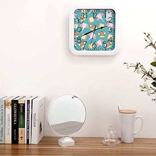 Horloge murale éléphant décorative carrée à grands chiffres 26cm
