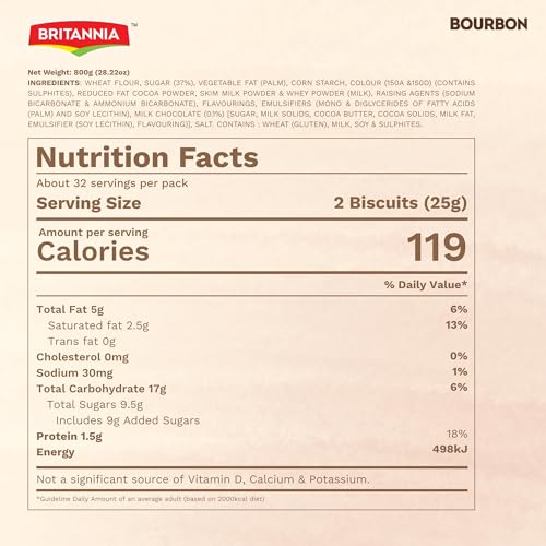 Image of Britannia The Original Bourbon Chocolate Creme Biscuits Family Pack, Classic Chocolate Sandwich Cookies, 800g (28.22 oz / 1.76 lb), 8 Packs Inside