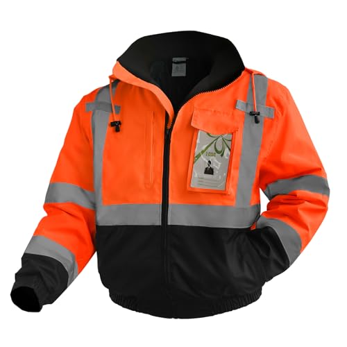 Uno Mejor High Visibility Safety Jackets, Construction Coats with Pockets for Men& Women, Rain Jacket for Winter Cold Weather, Waterproof High Vis Rain Coat, Class 3, Orange-Black, 3XL