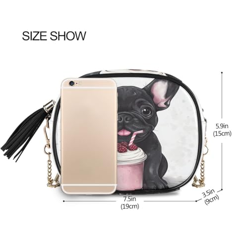 ALAZA Women's Cute Cartoon French Bulldog with Smoothie PU Leather Crossbody Bag Shoulder Purse with Tassel3