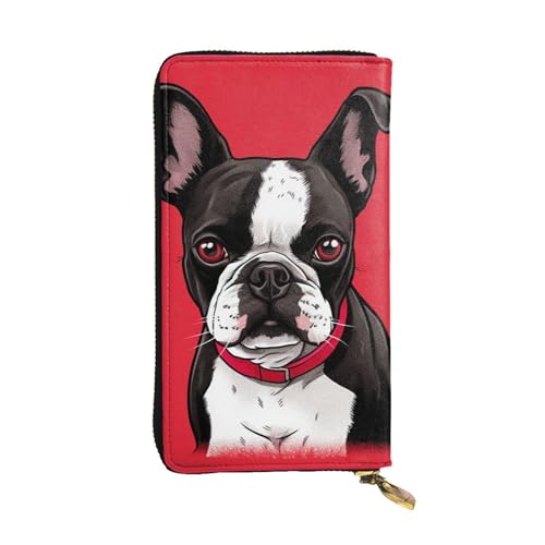 Portefeuille compagnon Boston Terrier en cuir rouge parfait pour emporter votre smartphone