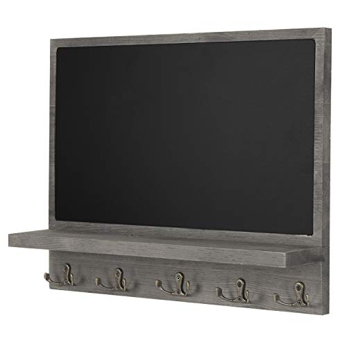Mygift HOM1811DKGRY Wall Mounted Dark Gray Wood Framed Chalkboard Sign With Storage Display Shelf And 5 Dual-Prong Key Holder Hooks thumb #5