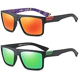 Tramean Retro Polarized Sunglasses for Men and Women Classic Vintage Square Sun Glasses UV400 Protection,2 Pack Red+Green
