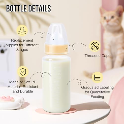 Futtermilchflasche-Set für Welpen, Flaschen zur Kätzchenfütterung, Haustierflasche mit Messskala für die künstliche Aufzucht von Neugeborenen (Blau, 60ML)