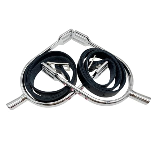QualiTime English Equestrian Riding Spurs with Leather Straps for Women, Zinc Alloy Chrome Plated Bumper Spurs, Prince of Wales Spurs with Rhinestone, 1 Pair (Leather Straps, Silver) by QualiTime - Image 3