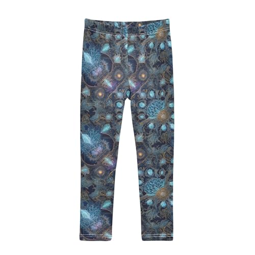 Girls' Athletic Leggings Ankle Length Yoga Dance Pants Kids Teen 4T Sapphire Altar Refracting Laser Aurora