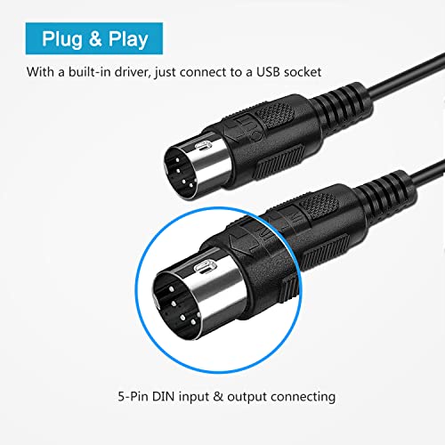 Zvfotn Upgrade Professional Midi To Usb Interface Midi Cableinput&Output Adapter Connecting With Keyboard/Synthesizer For Editing&Recording Track Work With Windows/Mac Os For Studio - 6.5Ft #TOP2