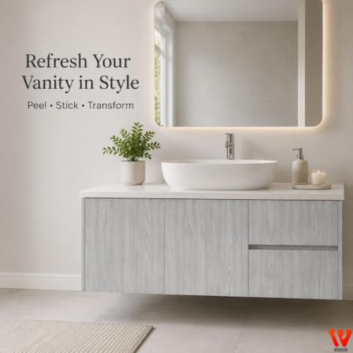 Image of WISDOM Grey Wood Grain Thick Wallpaper Peel and Stick, Waterproof Self-Adhesive Vinyl Contact Paper for Cabinets, Kitchen, Bathroom, Desk, Table & Furniture, Removable & Waterproof 12x48 in Grey Wood