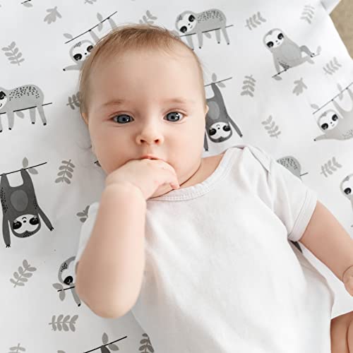 My Little Zone Baby Crib Fitted Sheets Sloth And Chevron Prints - Cotton Crib Sheets For Boys And Girls - Gender Neutral (Grey - White), 2 Pack #TOP5