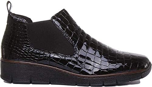 Rieker Women's Eria Leather Slip On Wedge Heel Chelsea Boots 40 M EU/ 8.5-9 B(M) US Black Croc Patent | Image 2