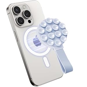 Magnetic Suction Phone Case Mount, Silicone Suction Cup Grip Stand for MagSafe Case, Hands-Free Phone Holder for iPhone 16/15/14 Pro Max, TikTok Videos, Selfies, Women Gift (Light Pink)911001A (Blue)