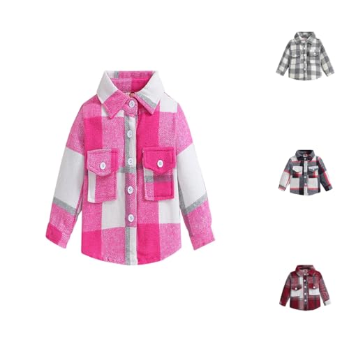 Betadog Boys Girls Long Sleeve Plaid Shirts Flannel Lapel Button Down Shacket Jacket Coats Winter Fall Tops
