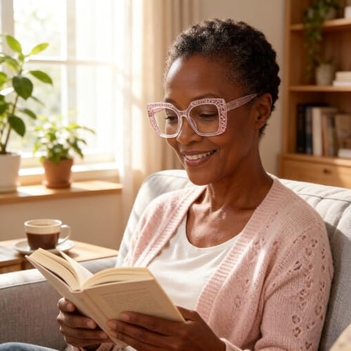 Image of ICARA 3 Pack Fashion Oversized Square Reading Glasses for Women, Retro Celebrity Style Blue Light Blocking Computer Readers