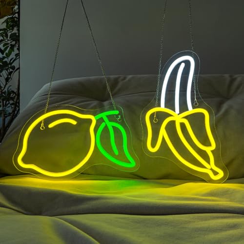 Image of Banana and Lemon Neon Sign Set of 2 (1 Banana Light+1 Lemon Light)Fruit Neon Lights for Wall Decor, Kids Room, USB Powered Acrylic Neon Art for Bedroom Classroom