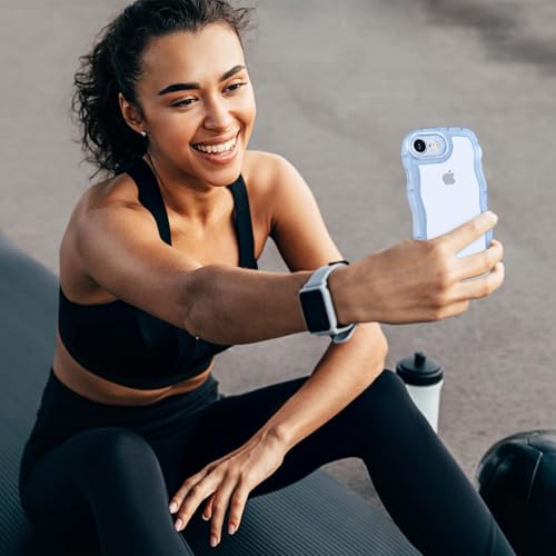 AVETUL iPhone 16e ケース クリア ウェーブ アイフォン16eケース 韓国 うねうね おしゃれ 黄ばみなし かわいい ソフトTPU 滑り止め 薄型 軽量 iPhone 16e スマホケース ワイヤレス充電対応 ストラップホール付き アイフォン 16e ウェーブ カバー 半透明 (クリア/ブルー)