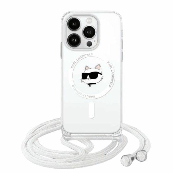 CG Mobile Karl Lagerfeld KLHMP15SHCCHNT Coque pour iPhone 15/14/13 6,1" Coque Rigide Transparente avec tĂŞte en choupette IML et Cordon