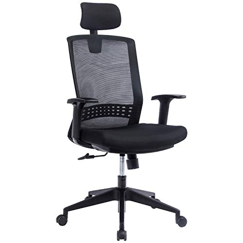 KCREAM Ergonomisch Schreibtischstuhl Mesh Bürostuhl mit Verstellbarer Kopfstütze und Armlehnen Rückenschonend Drehstuhl Höhenverstellbar und Wippfunktion Computerstuhl (Black-8869) Cover