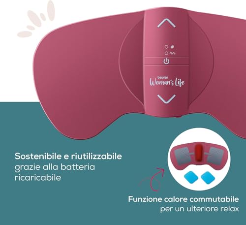 Beurer EM 50 Menstrual Relax Elettrostimolatore medicale TENS con Funzione Calore per Allievare i Dolori Mestruali e da Endometriosi, compatto, con batteria ricaricabile, colore rosa - 3