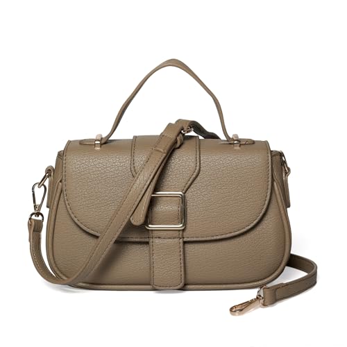 Image of Faux Leather Satchel Handbag for Women, Taupe, Magnetic Lock with Removable Shoulder Strap