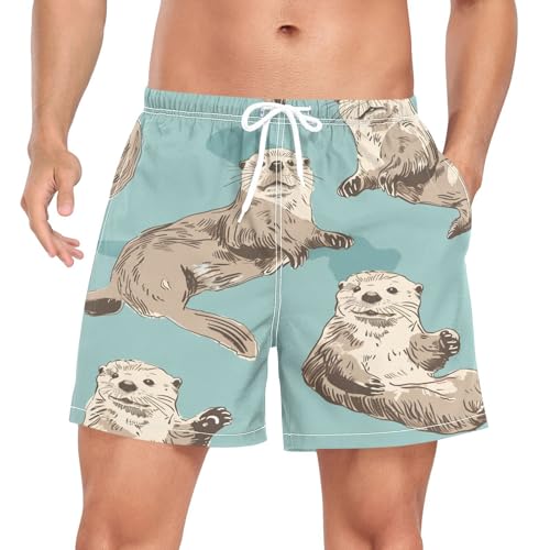 Sea Otter Pattern Men's Swim Trunks with Liner Quick Dry Beach Shorts Swimwear Bathing Suit S-XXL