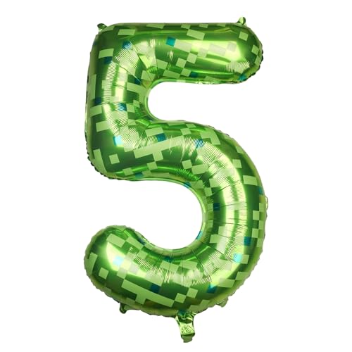 Image of 40 Inch Giant Green Pixel Number 0-9 Foil Balloons, Large Number Balloons Birthday Party Decoration Supplies (Number 5)