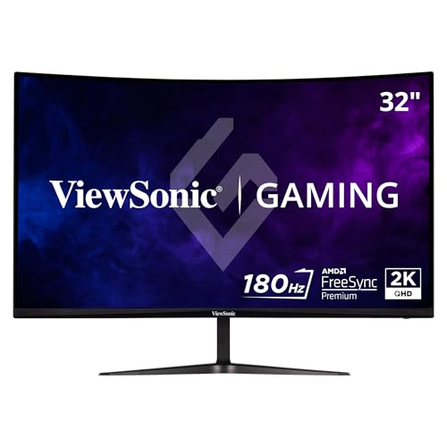 Image of ViewSonic VX3218C-2K 32 Inch 1440p Curved Gaming Monitor, 180Hz and 1ms for Smooth Gameplay, FreeSync Premium and Eye Care Technology for Smooth Visuals, HDMI, and DisplayPort Inputs