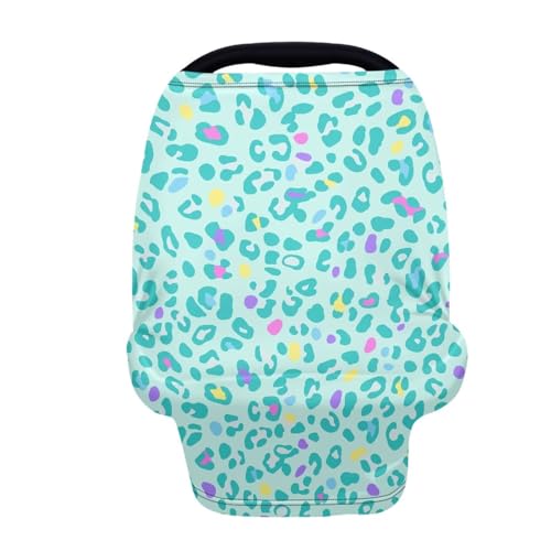 Image of Infant Car Seat Canopy /Baby Nursing Cover /Stretchy Breathable Breastfeeding Scarf,Fit for Shopping Cart,Car Seat,High Chair,Stroller, Green Leopard Print