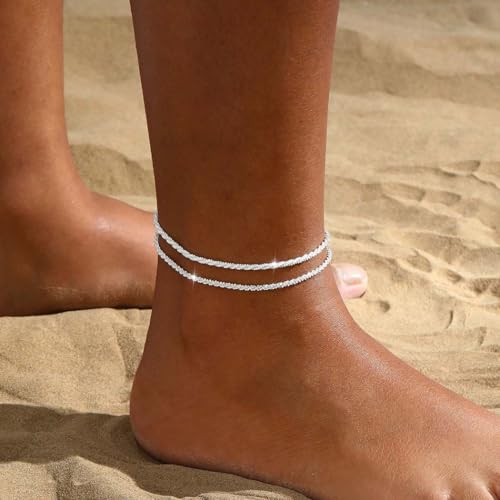 Image of Yalice 925 Sterling Silver Ankle Bracelets for Women Dainty 14K Gold Plated Anklets Set Shiny Waterproof Ankle Chain Cross Beach Foot Jewelry Gifts