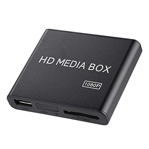 1080p HD Media Player, Mini VGA Home Theater Media Player Box Support MMC RMVB MP3 AVI MKV avec télécommande Prend en Charge Les Cartes SD et Les...