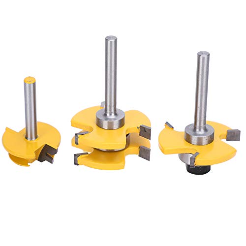 LiebeWH 3Pcs Stile Router Bit Set 45 Degree Router Bit and 3 Teeth T Shaped 1/4 Shank Woodworking Cutter Tool for Edging Trimming Grooving