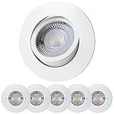 Scandinavian home 6er Set LED Spot 230V Schwenkbar 68mm - 75mm I Badezimmer geeignet I warmweiß CRI 90 4,3W 350lm 3000K 68mm I Matt-weiß I LED Einbaustrahler Deckeneinbauleuchte flach