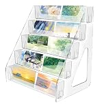 5 Tiers Greeting Card Display Stand, Clear Acrylic Card Display Stand Portable Christmas Greeting Cards Rack, Stamp Postcard Mail Holder for Craft Market Retail Counter Home Studio Flash Store