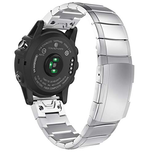 ایگرد | قیمت و خرید MoKo Quickfit 26 Watch Band Compatible with Garmin  Fenix 3/Fenix 3 HR/Fenix 5X/Fenix 5X Plus/Fenix 6X/Fenix 6X Pro/Descent  Mk1/Mk2/Mk2i/D2 Delta PX,Stainless Steel Replacement Strap, Silver